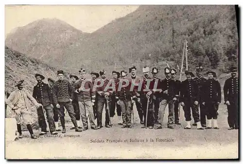 Cartes postales Militaria Chasseurs Alpins Soldats Francais et Italiens a la frontiere