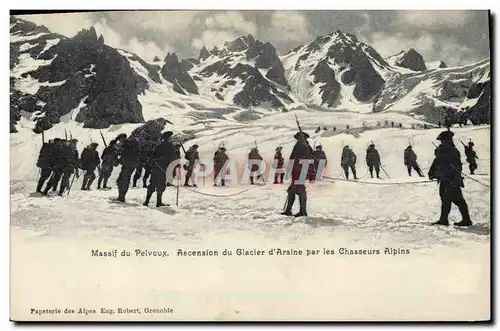 Ansichtskarte AK Militaria Chasseurs Alpins Massif du Pelvoux Ascension du glacier d&#39Arsine