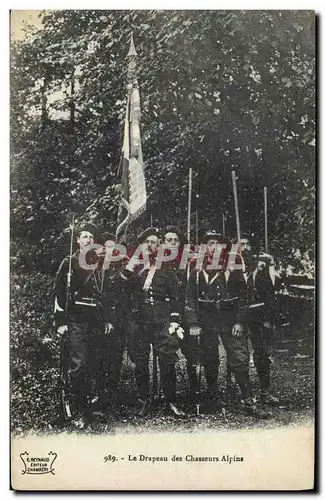 Cartes postales Militaria Chasseurs Alpins Le drapeau