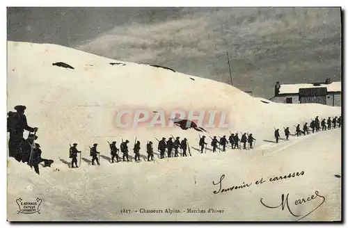 Cartes postales Militaria Chasseurs Alpins Marches d&#39hiver