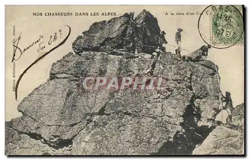 Cartes postales Militaria Chasseurs Alpins dans les Alpes A la cime d&#39un col
