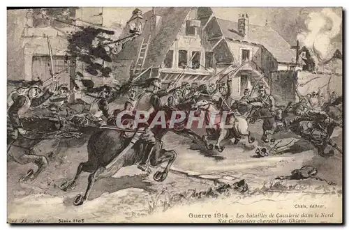 Cartes postales Militaria Les batailles de cavalerie dans le Nord Nos cuirassiers chargent les Uhlans