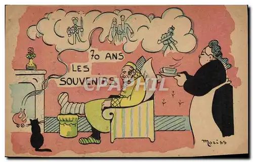 Cartes postales Fantaisie Illustrateur 70 ans les souvenirs Chat Moriss