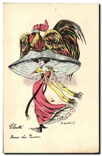 Ansichtskarte AK Fantaisie Illustrateur Mouton Clerette Coq Chapeau