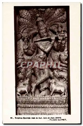 Cartes postales Krishna Govinda Inde du sud bois de char Musee Guimet