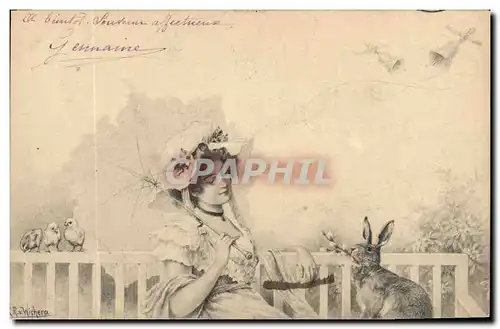 Cartes postales Lapin Lapins Femme Poussins