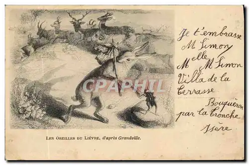 Cartes postales Lapin Lapins Les oreilles du lievre d&#39apres Grandville