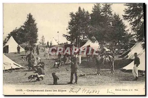 Cartes postales Militaria Chasseurs Alpins Campement dans les Alpes