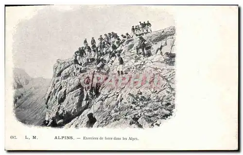 Cartes postales Militaria Chasseurs Alpins Exercices de force dans les Alpes