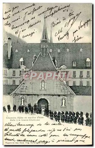 Cartes postales Militaria Chasseurs Alpins en marches d&#39hiver Halte a la Grande Chartreuse