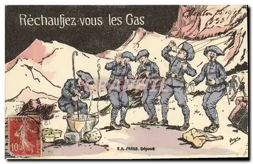 Cartes postales Militaria Chasseurs Alpins Rechauffez vous les Gas
