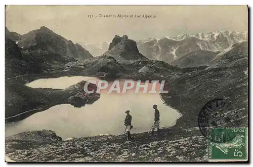 Cartes postales Militaria Chasseurs Alpins et lac alpestre