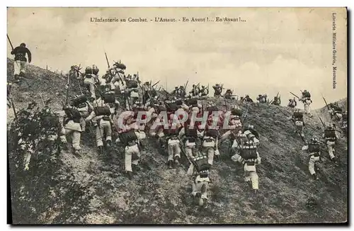 Cartes postales Militaria Chasseurs Alpins L&#39infanterie au combat L&#39assaut En avant !