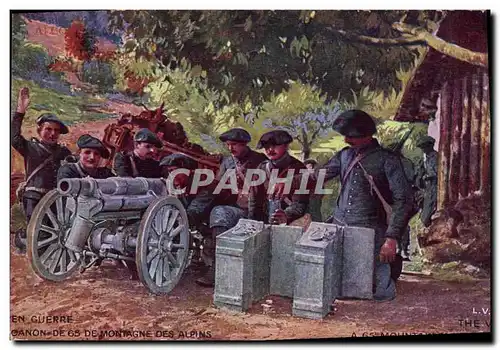 Cartes postales Militaria Chasseurs Alpins Canon de 65 de montagne des alpins