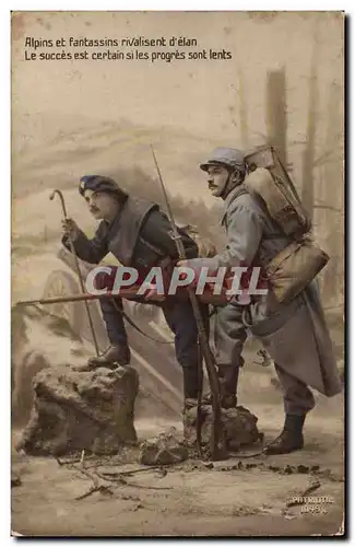 Ansichtskarte AK Militaria Chasseurs Alpins et fantassins