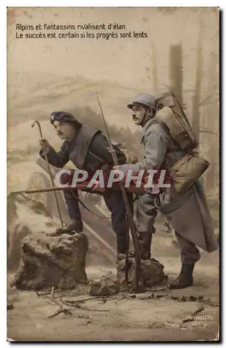 Cartes postales Militaria Chasseurs Alpins et fantassins
