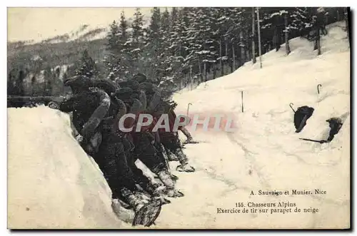 Cartes postales Militaria Chasseurs Alpins Exercice de tir sur parapet de neige
