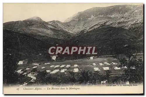 Cartes postales Militaria Chasseurs Alpins Un bivouac dans la montagne