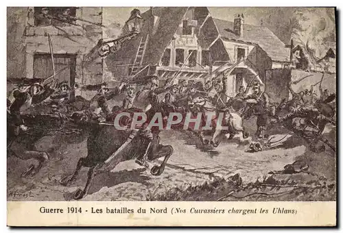 Cartes postales Militaria Les batailles du Nord Nos cuirassiers chargent les Uhlans