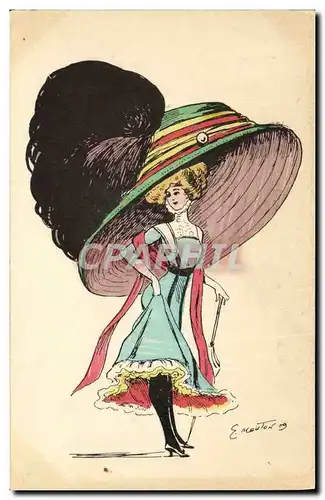 Cartes postales Fantaisie Illustrateur Mouton Chapeau Femme