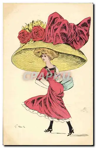 Cartes postales Fantaisie Illustrateur Mouton Chapeau Femme