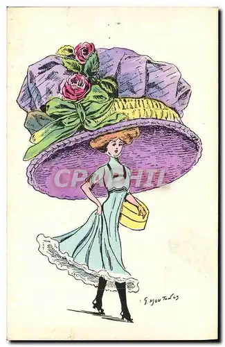 Cartes postales Fantaisie Illustrateur Mouton Chapeau Femme