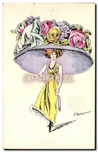 Cartes postales Fantaisie Illustrateur Mouton Chapeau Femme