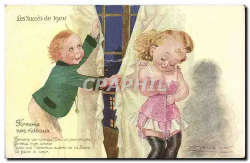 Cartes postales Fantaisie Illustrateur Mauzan Enfants Les succes de 1900 Fermons les rideaux