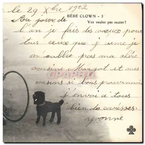 Cartes postales Cirque Bebe Clown Chien
