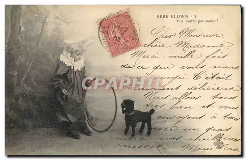Cartes postales Cirque Bebe Clown Chien