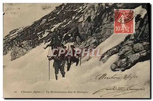 Cartes postales Militaria Chasseurs Alpins En reconnaissance dans la montagne