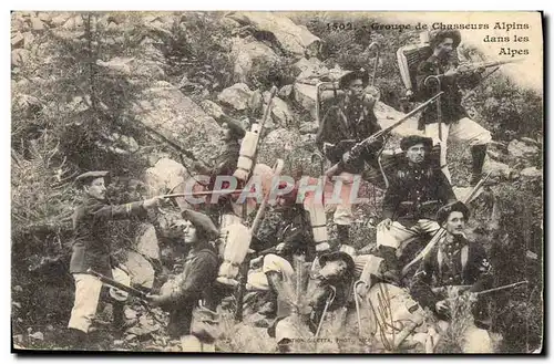Cartes postales Militaria Groupe de Chasseurs Alpins dans les Alpes
