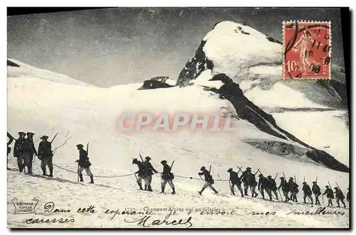 Cartes postales Militaria Chasseurs Alpins sur un glacier