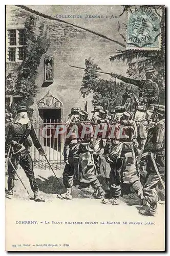 Cartes postales Militaria Domremy Le salut militaire devant la maison de Jeanne d&#39Arc