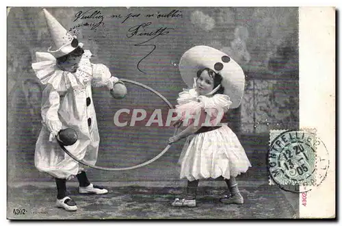 Cartes postales Enfants Pierrot Cerceau Diabolo