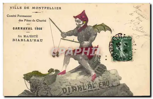 Cartes postales Diable Diabolo Montpellier Carnaval 1908 Diablal&#39eau