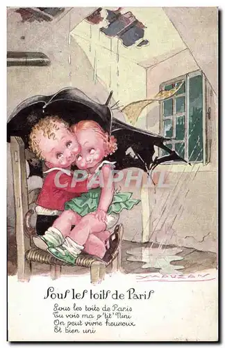 Ansichtskarte AK Fantaisie Illustrateur Mauzan Enfants Sous les toits de Paris