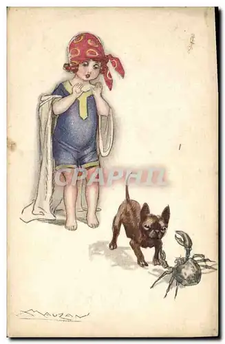 Ansichtskarte AK Fantaisie Illustrateur Mauzan Enfant Chien Crabe