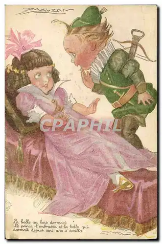 Ansichtskarte AK Fantaisie Illustrateur Mauzan Enfants Robin des bois Arbalete La belle au bois dormant