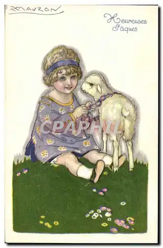 Cartes postales Fantaisie Illustrateur Mauzan Enfant Agneau Paques