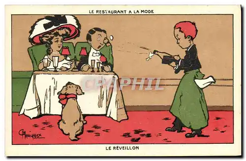 Cartes postales Fantaisie Illustrateur Marechaux Le restaurant a la mode le reveillon