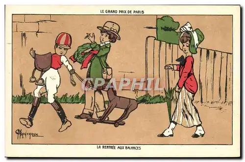 Cartes postales Fantaisie Illustrateur Marechaux Le Grand prix de Paris la rentree aux balances Cheval Jockey