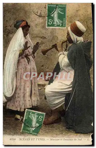 Cartes postales Folklore Musicien et danseuse du Sud