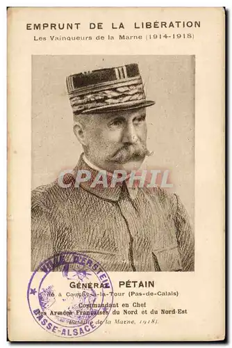 Cartes postales Militaria Emprunt de la Liberation Les Vainqueurs de la Marne General Petain