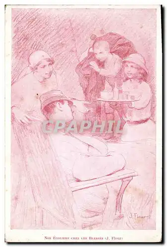 Cartes postales Militaria Nos ecoliers chez les blesses Flour