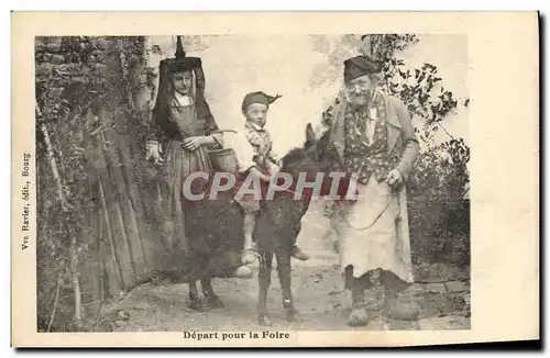 Cartes postales Folklore Depart pour la foire Ane Mule