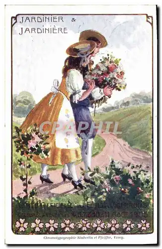 Cartes postales Fantaisie Illustrateur Jardinier & Jardiniere Carte officielle des Vignerons Vevey 1905