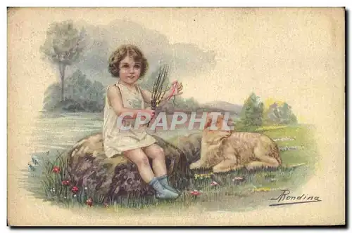 Cartes postales Fantaisie Illustrateur Enfant Agneau