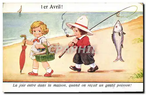 Ansichtskarte AK Fantaisie Illustrateur Enfants 1er Avril Poisson