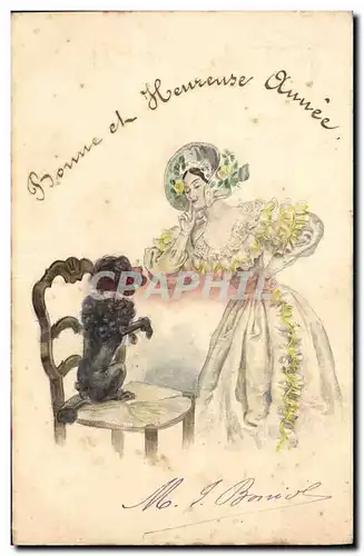 Ansichtskarte AK Fantaisie Illustrateur Femme Chien Caniche